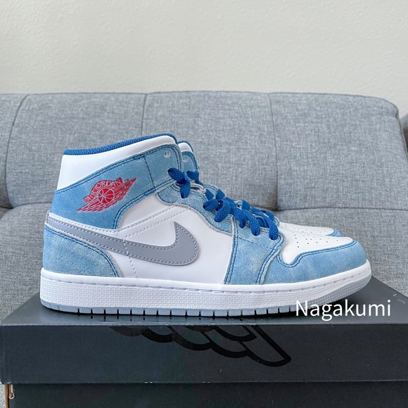 🧊 nike air Jordan 1 mid retro pastel blue grey shoes (rare shoes) - Picture 4 of 4
